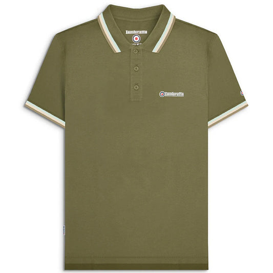 Lambretta Target Logo 3 Button Triple Tipped Pique Polo Shirt Khaki