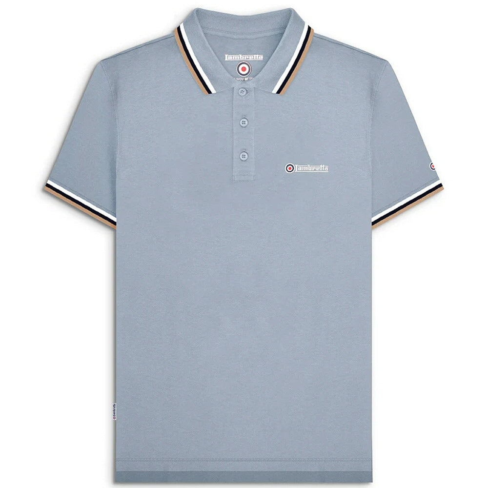 Lambretta Target Logo 3 Button Triple Tipped Pique Polo Shirt Sky Blue