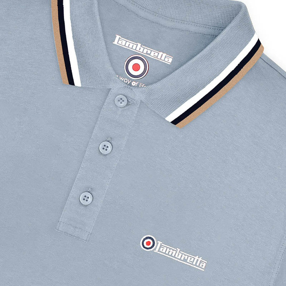 Lambretta Target Logo 3 Button Triple Tipped Pique Polo Shirt Sky Blue