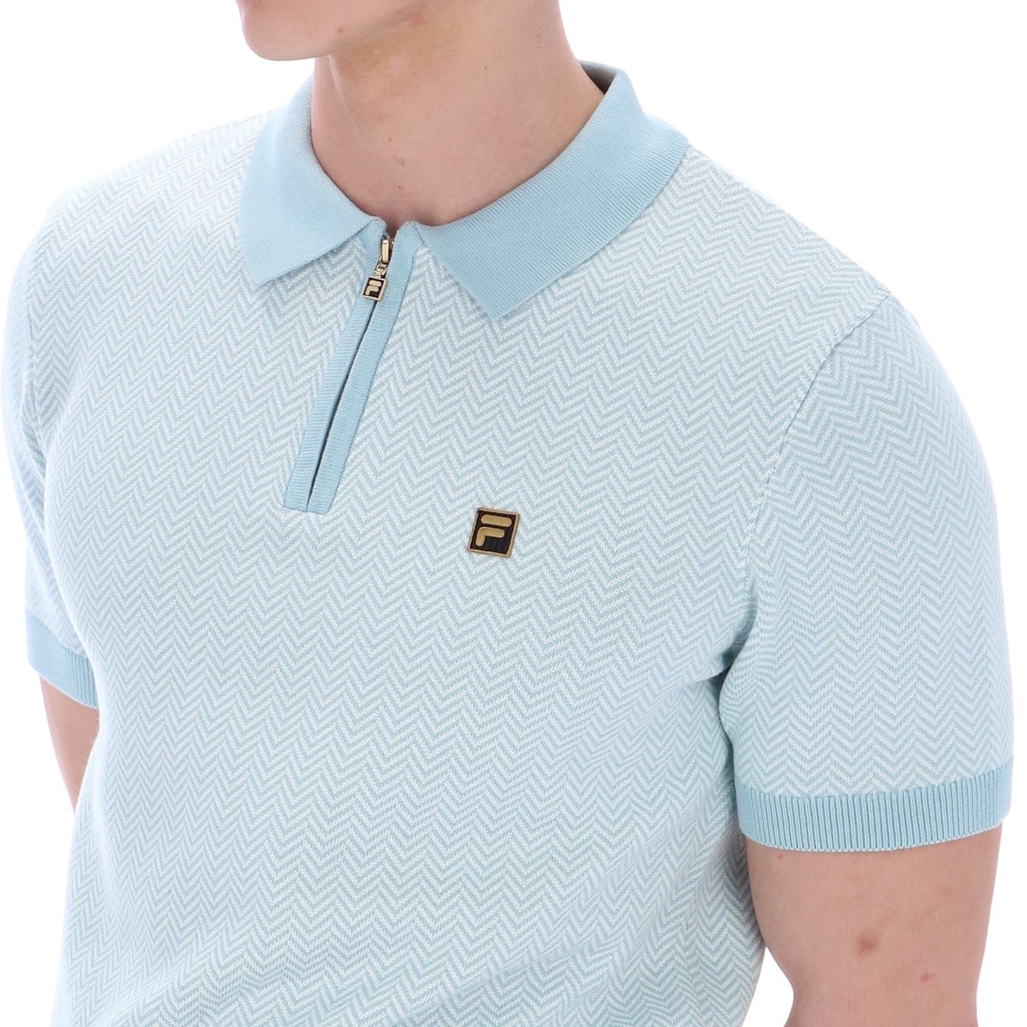 Fila Gold Collection Herringbone Knit Polo Duck Egg