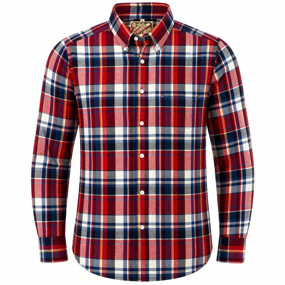 Authentic Classic Madras Check Button Down Shirt Red Blue
