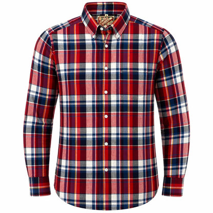 Authentic Classic Madras Check Button Down Shirt Red Blue