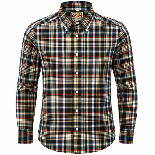Authentic Classic Madras Check Button Down Shirt Green Red