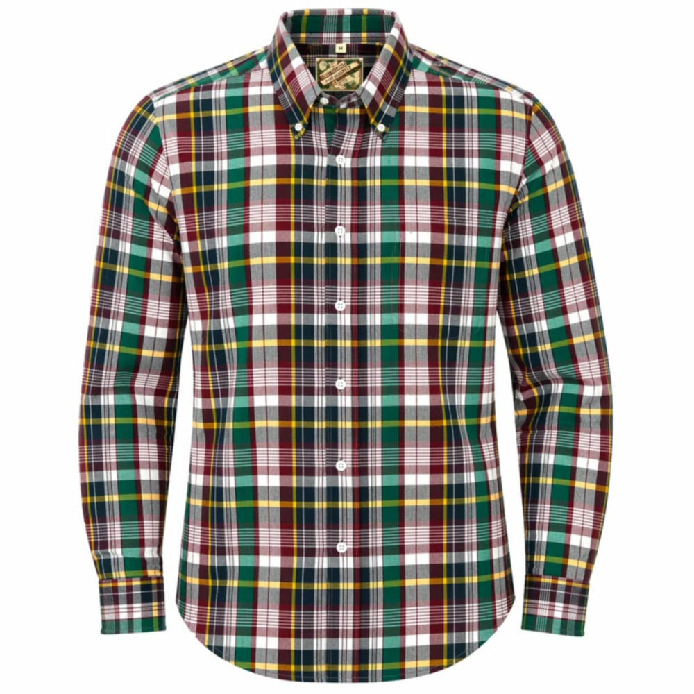 Authentic Classic Madras Check Button Down Shirt Green Wine