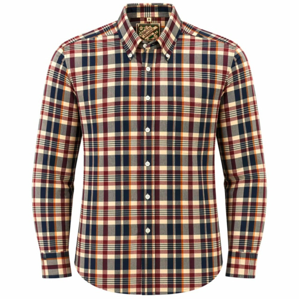Authentic Classic Madras Check Button Down Shirt Wine Navy
