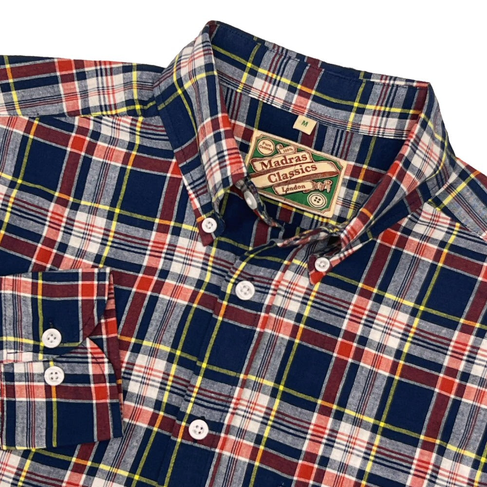 Authentic Classic Madras Check Button Down Shirt Navy Red