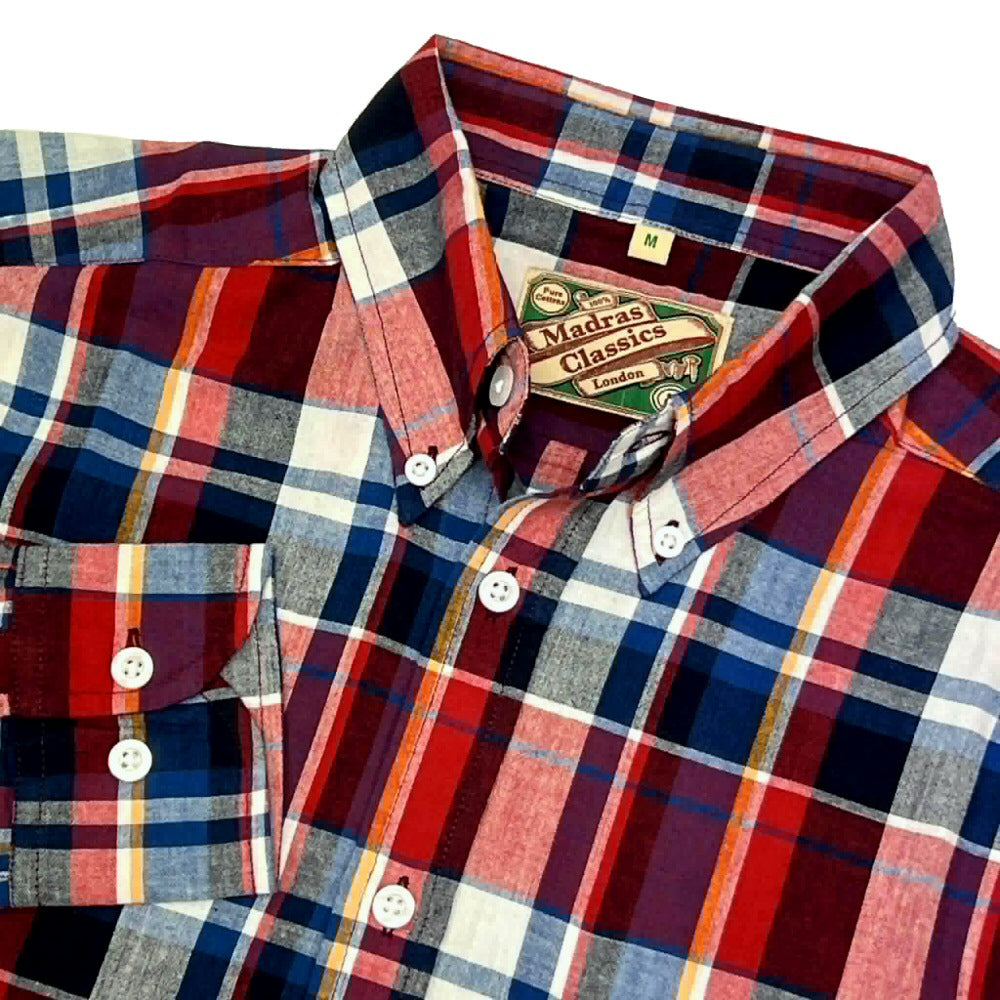 Authentic Classic Madras Check Button Down Shirt Red Blue
