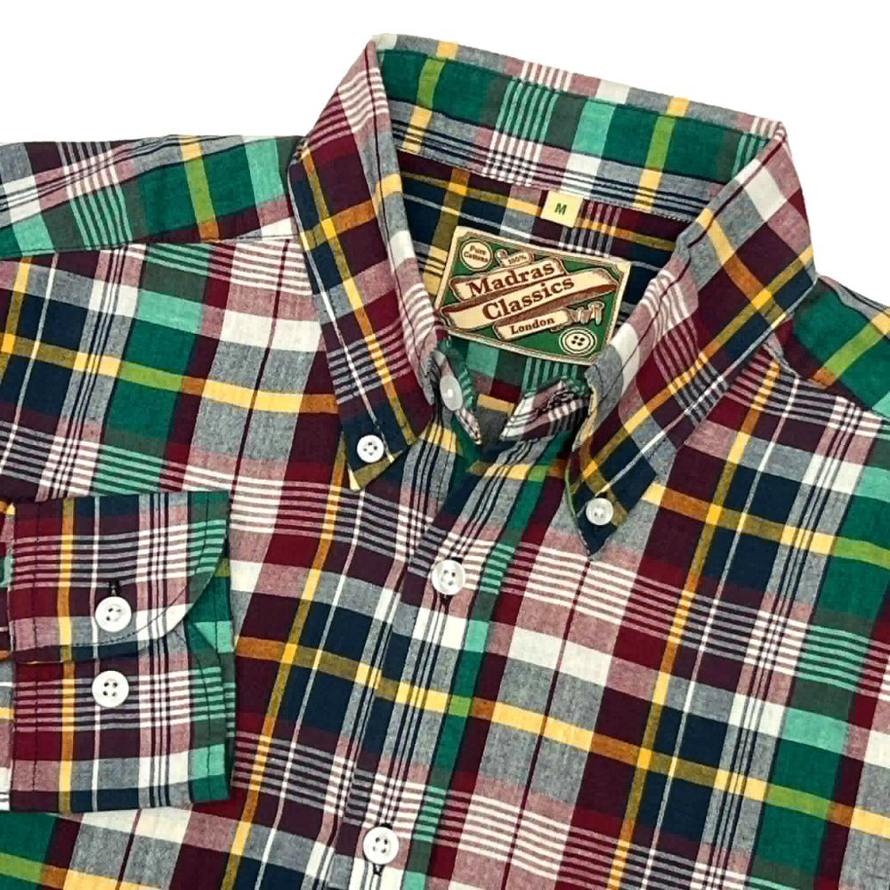 Authentic Classic Madras Check Button Down Shirt Green Wine