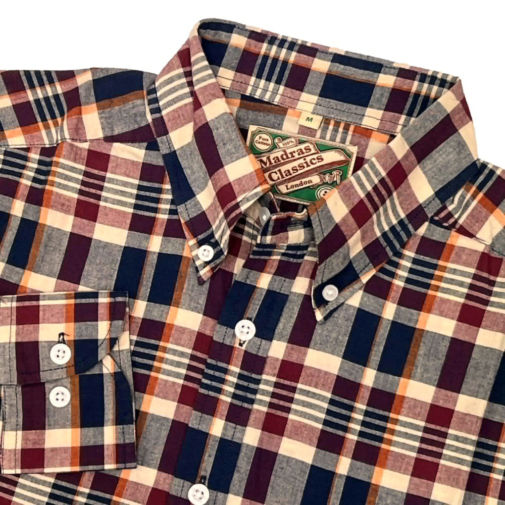 Authentic Classic Madras Check Button Down Shirt Wine Navy