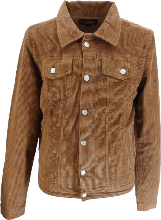 Mens 60s Retro Vintage Dark Tan Cord Western Trucker Jacket