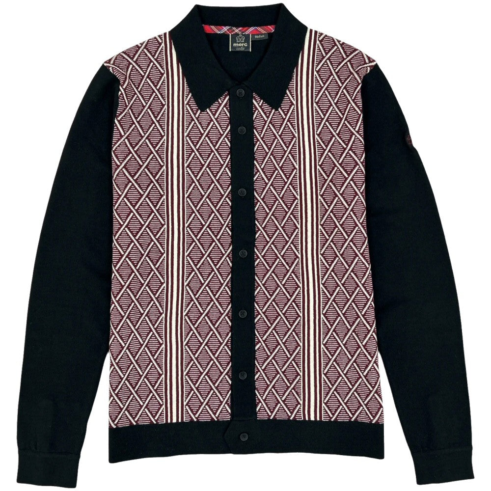 Merc London Jacquard Front Knit Cardigan Black