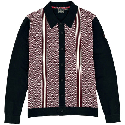 Merc London Jacquard Front Knit Cardigan Black