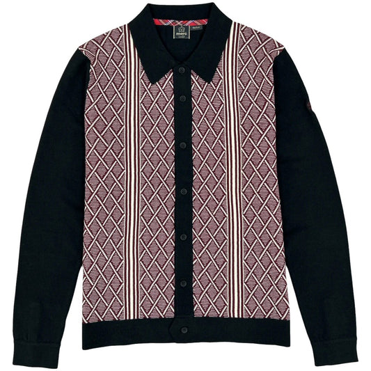 Merc London Jacquard Front Knit Cardigan Black
