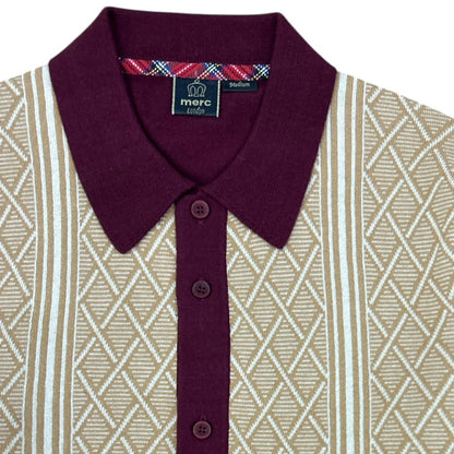 Merc London Jacquard Front Knit Cardigan Burgundy