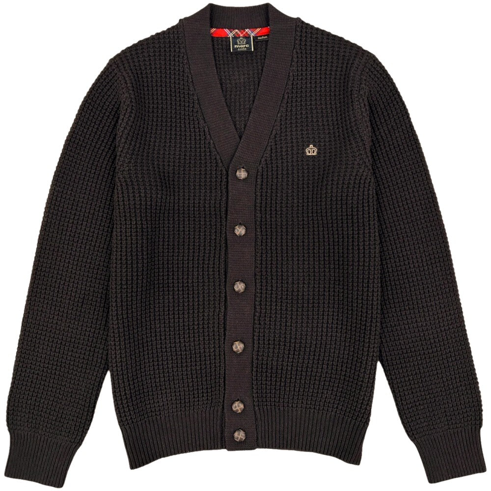Merc London Football Button Waffle Cardigan Dark Brown