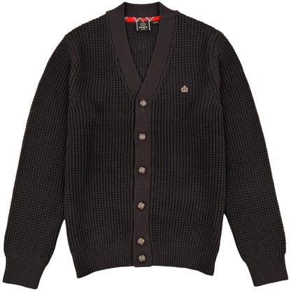 Merc London Football Button Waffle Cardigan Dark Brown