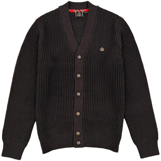 Merc London Football Button Waffle Cardigan Dark Brown