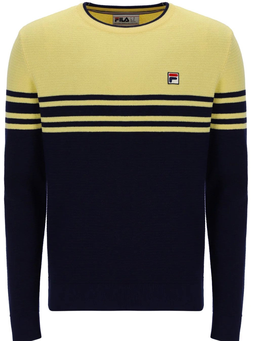Fila Nate Crochet Texture Crew Neck Jumper Navy Yellow