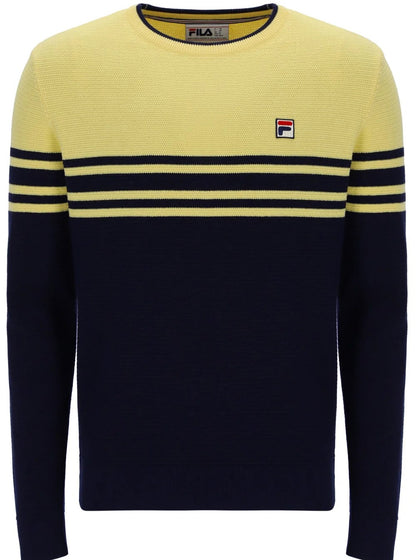 Fila Nate Crochet Texture Crew Neck Jumper Navy Yellow