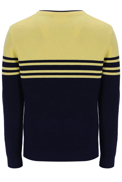 Fila Nate Crochet Texture Crew Neck Jumper Navy Yellow