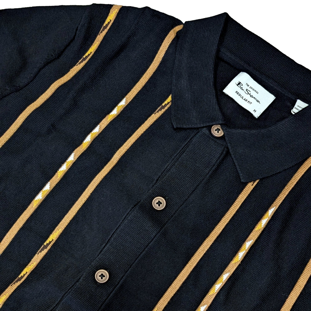 Ben Sherman Mofit Stripe Knit Button Thru Cardigan Black