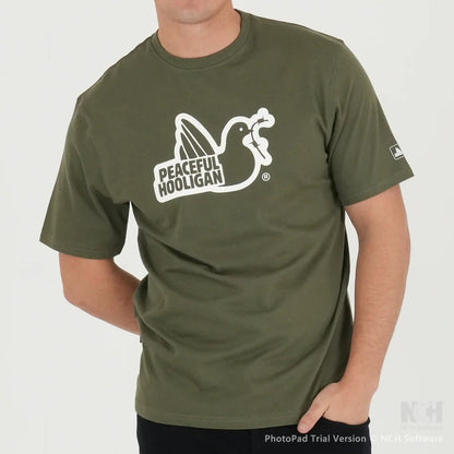 Peaceful Hooligan Outline Logo T Shirt Khaki