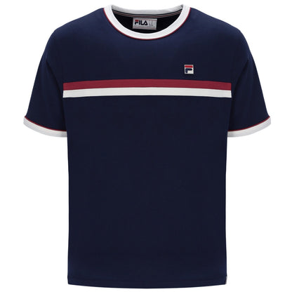 Fila Rosario Chest Stripe T Shirt Navy Blue