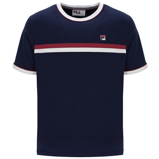 Fila Rosario Chest Stripe T Shirt Navy Blue
