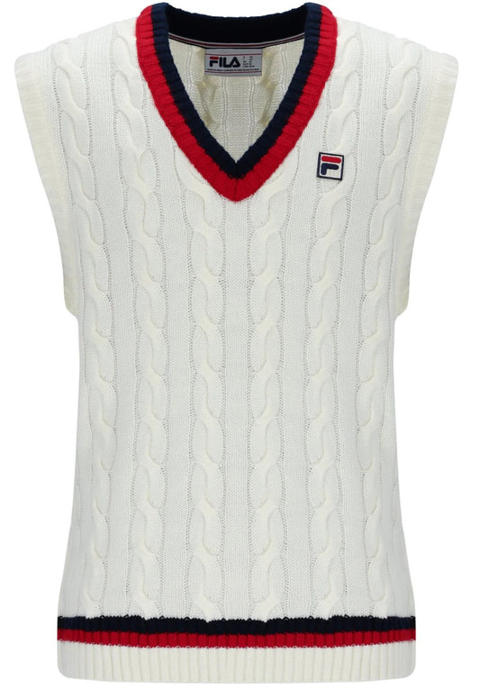 Fila Rufus Fine Gauge Cable Knit Vest Tank Top Off White