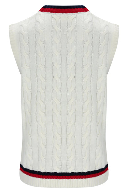 Fila Rufus Fine Gauge Cable Knit Vest Tank Top Off White