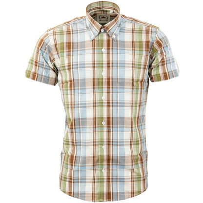 Relco Button Down Check Short Sleeve Shirt Sky Blue