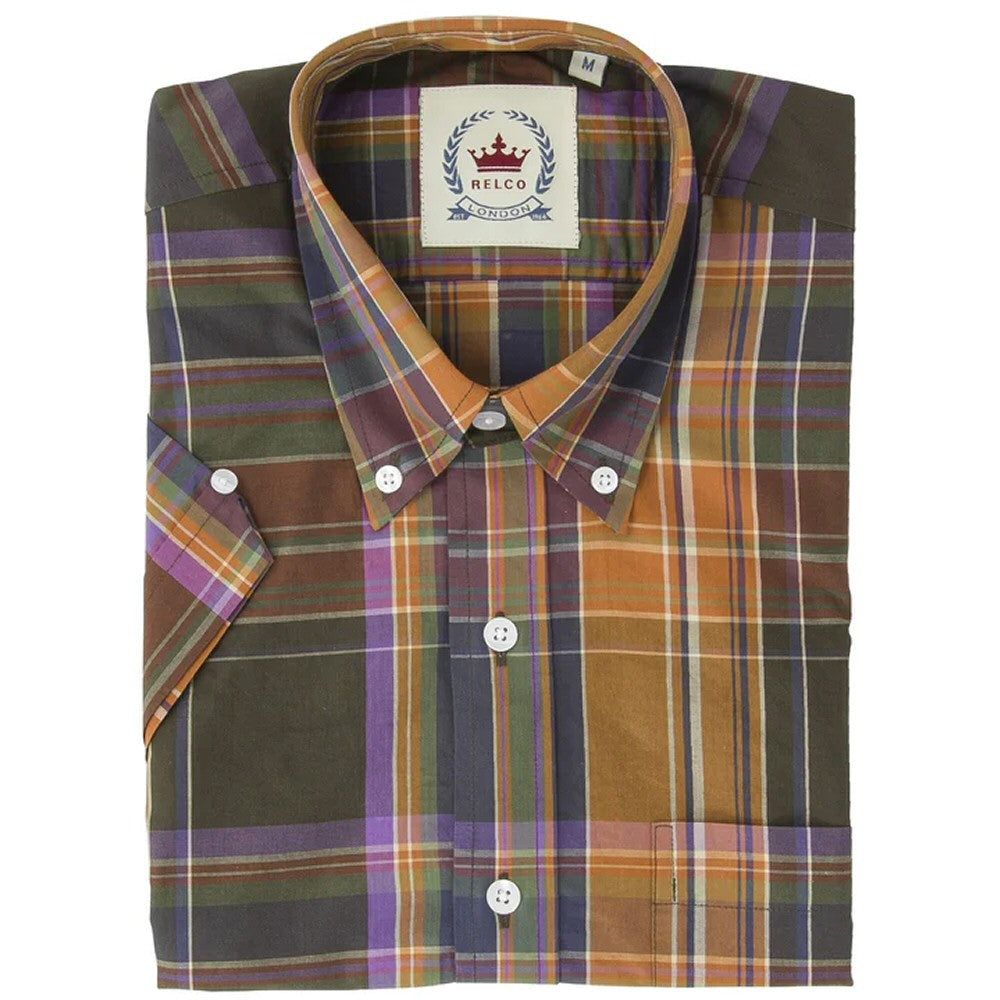 Relco Button Down Check Short Sleeve Shirt Rustic