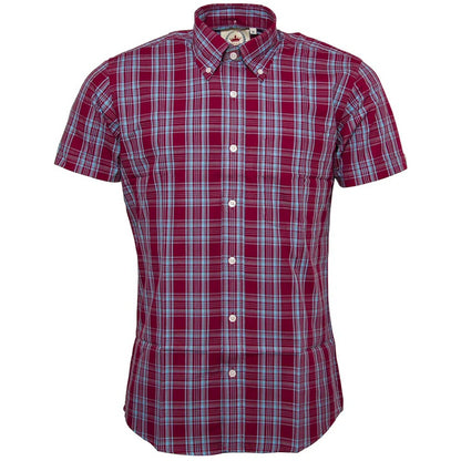 Relco Button Down Check Short Sleeve Shirt Burgundy
