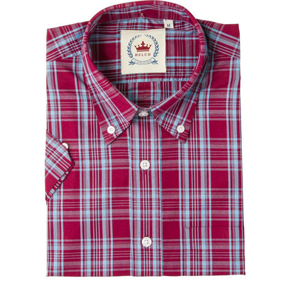 Relco Button Down Check Short Sleeve Shirt Burgundy