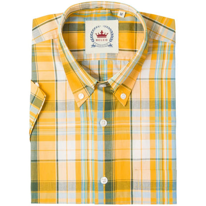 Relco Button Down Check Short Sleeve Shirt Yellow