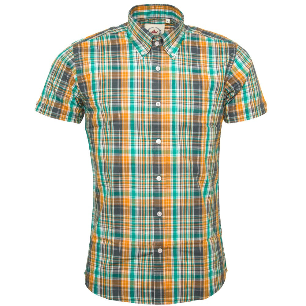 Relco Button Down Check Short Sleeve Shirt Green