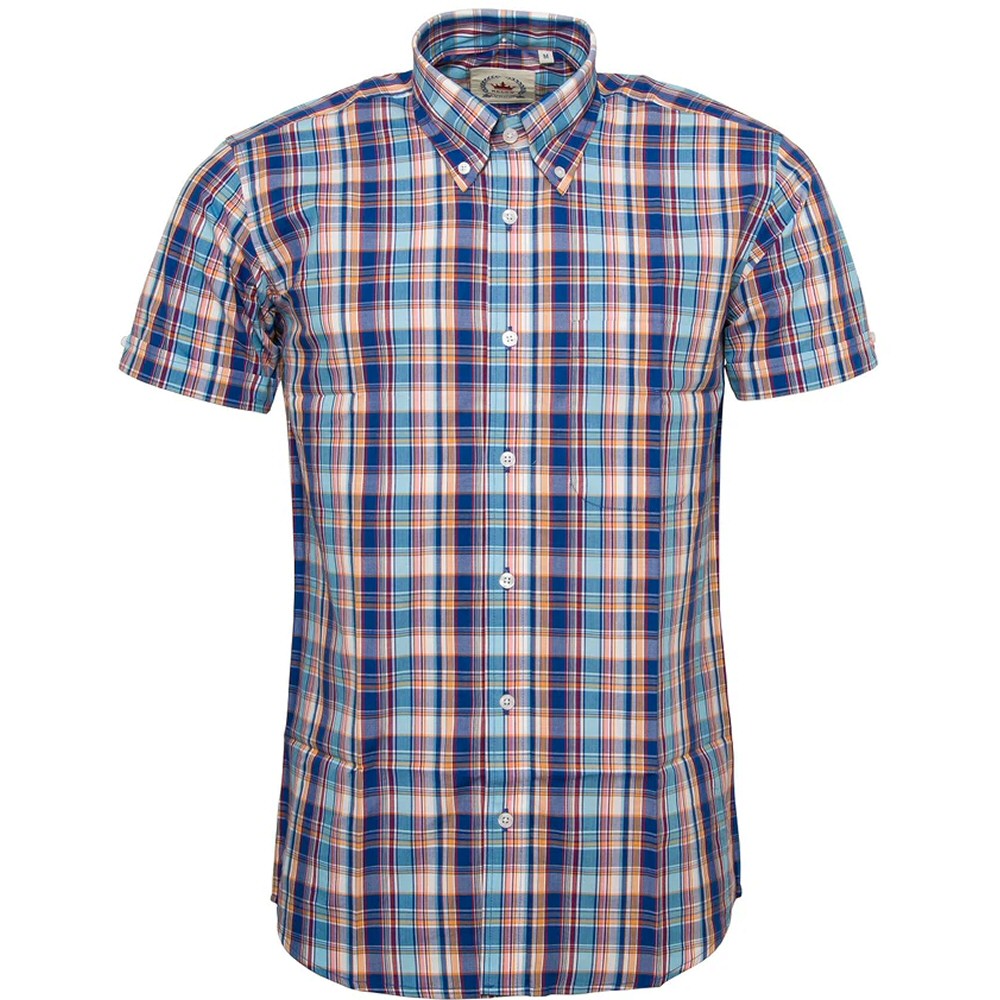 Relco Button Down Check Short Sleeve Shirt Blue
