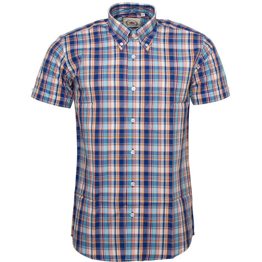 Relco Button Down Check Short Sleeve Shirt Blue