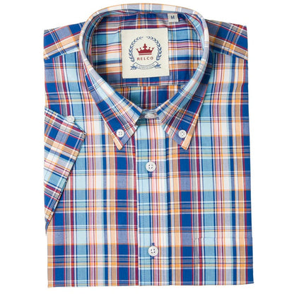 Relco Button Down Check Short Sleeve Shirt Blue