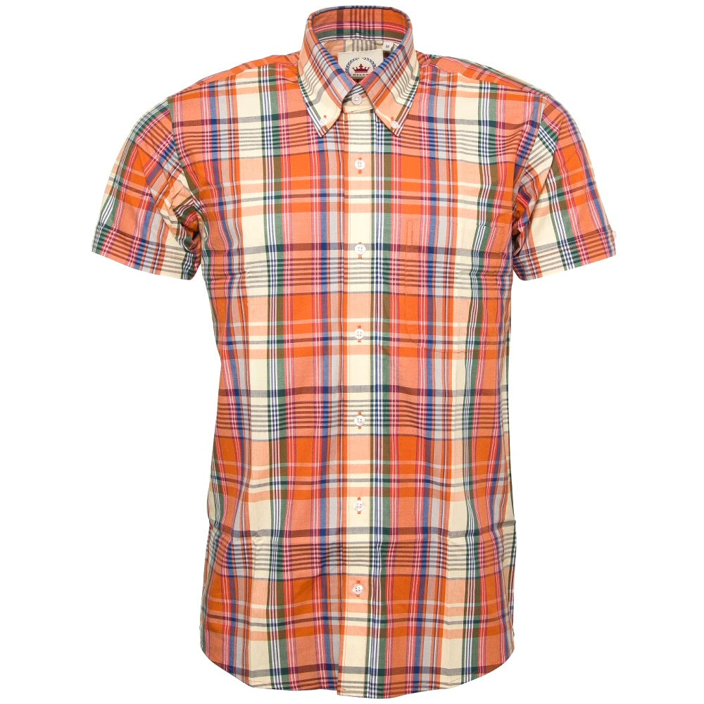 Relco Button Down Check Short Sleeve Shirt Burnt Orange