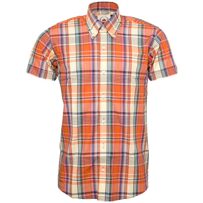 Relco Button Down Check Short Sleeve Shirt Burnt Orange