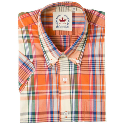 Relco Button Down Check Short Sleeve Shirt Burnt Orange