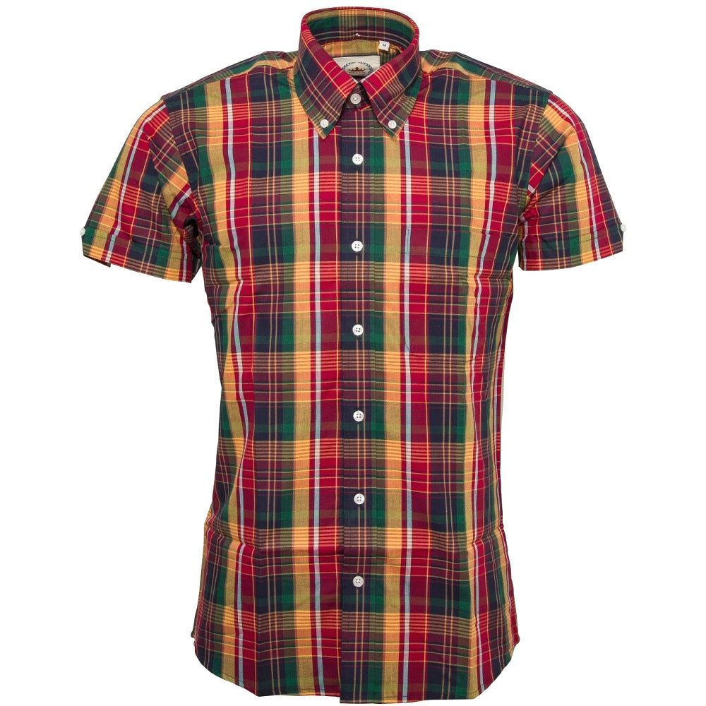 Relco Button Down Check Short Sleeve Shirt Multi Sand