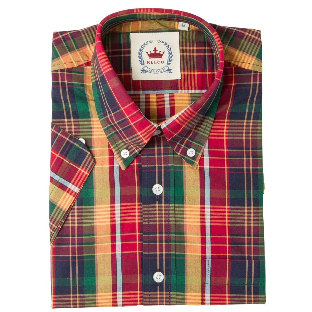 Relco Button Down Check Short Sleeve Shirt Multi Sand