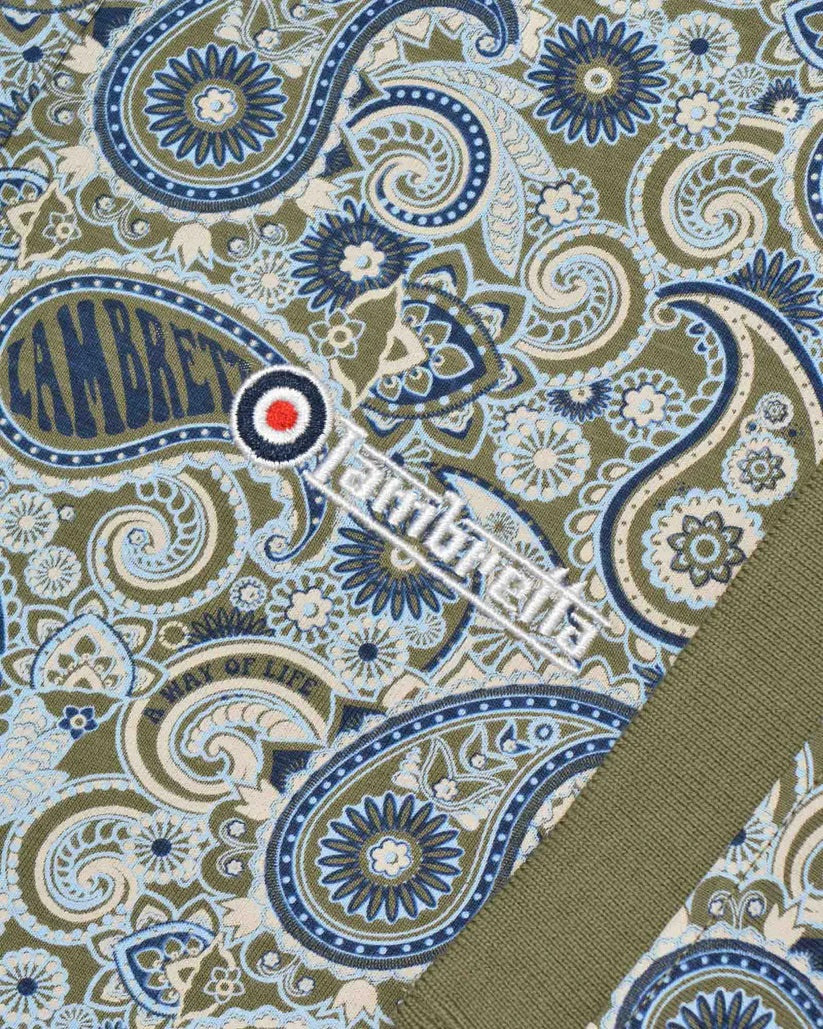 Lambretta Paisley Print Polo Shirt Khaki / Blue