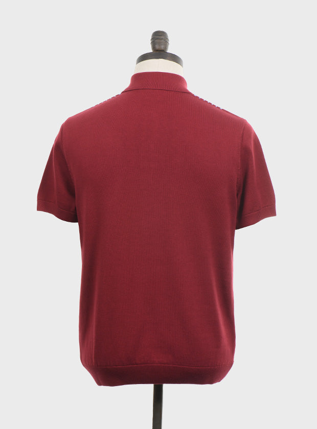 Art Gallery Fine Gauge Knit Multi Stripe Polo Wine
