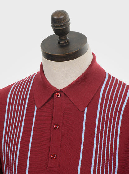 Art Gallery Fine Gauge Knit Multi Stripe Polo Wine