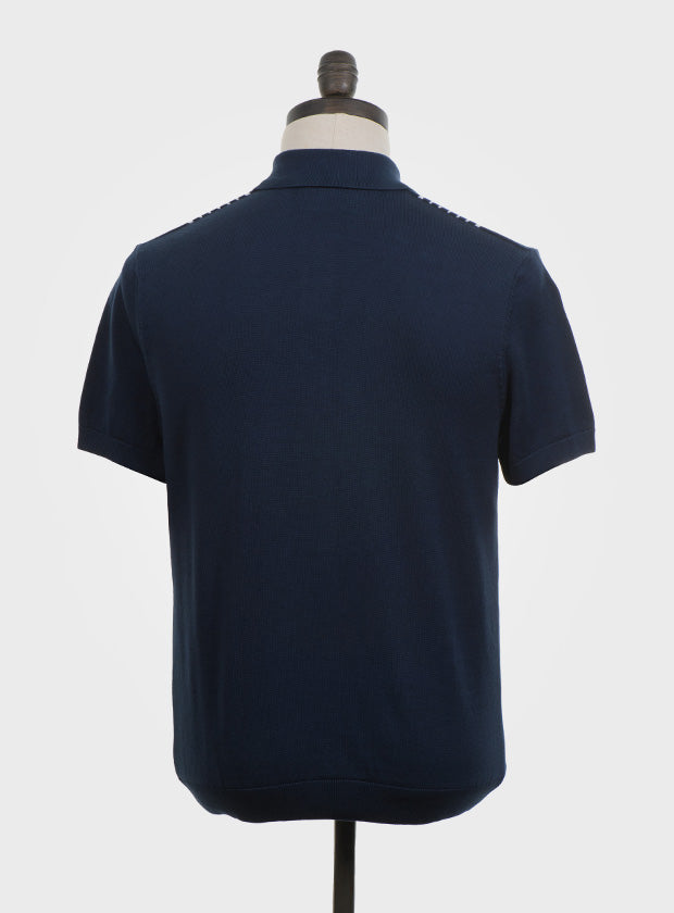 Art Gallery Fine Gauge Knit Multi Stripe Polo Navy Blue