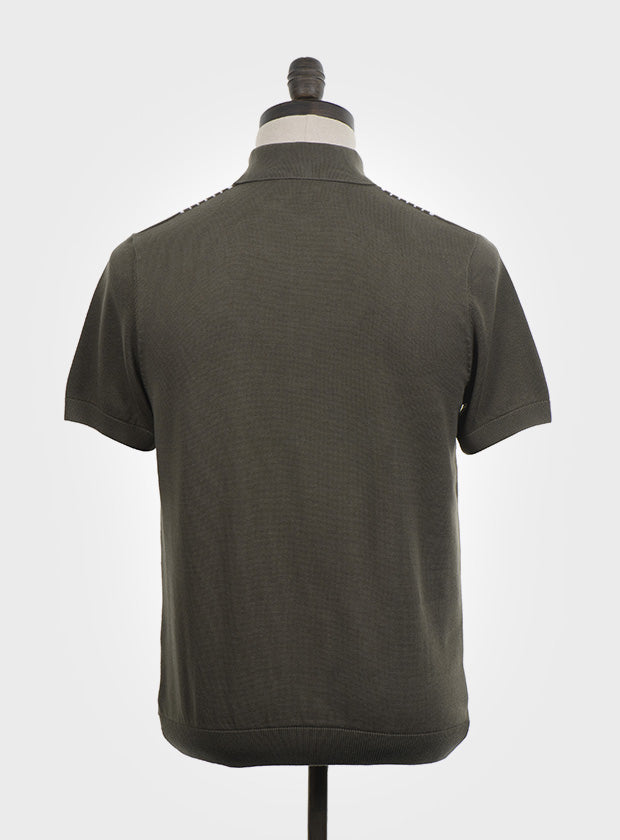Art Gallery Fine Gauge Knit Multi Stripe Polo Ivy Green