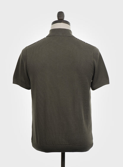 Art Gallery Fine Gauge Knit Multi Stripe Polo Ivy Green